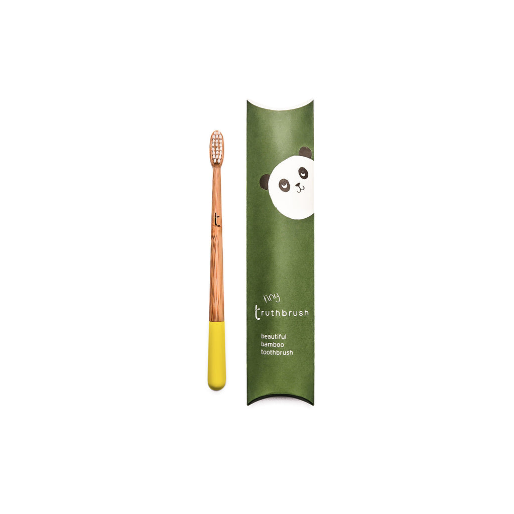 yellow childrens bamboo toothbrush