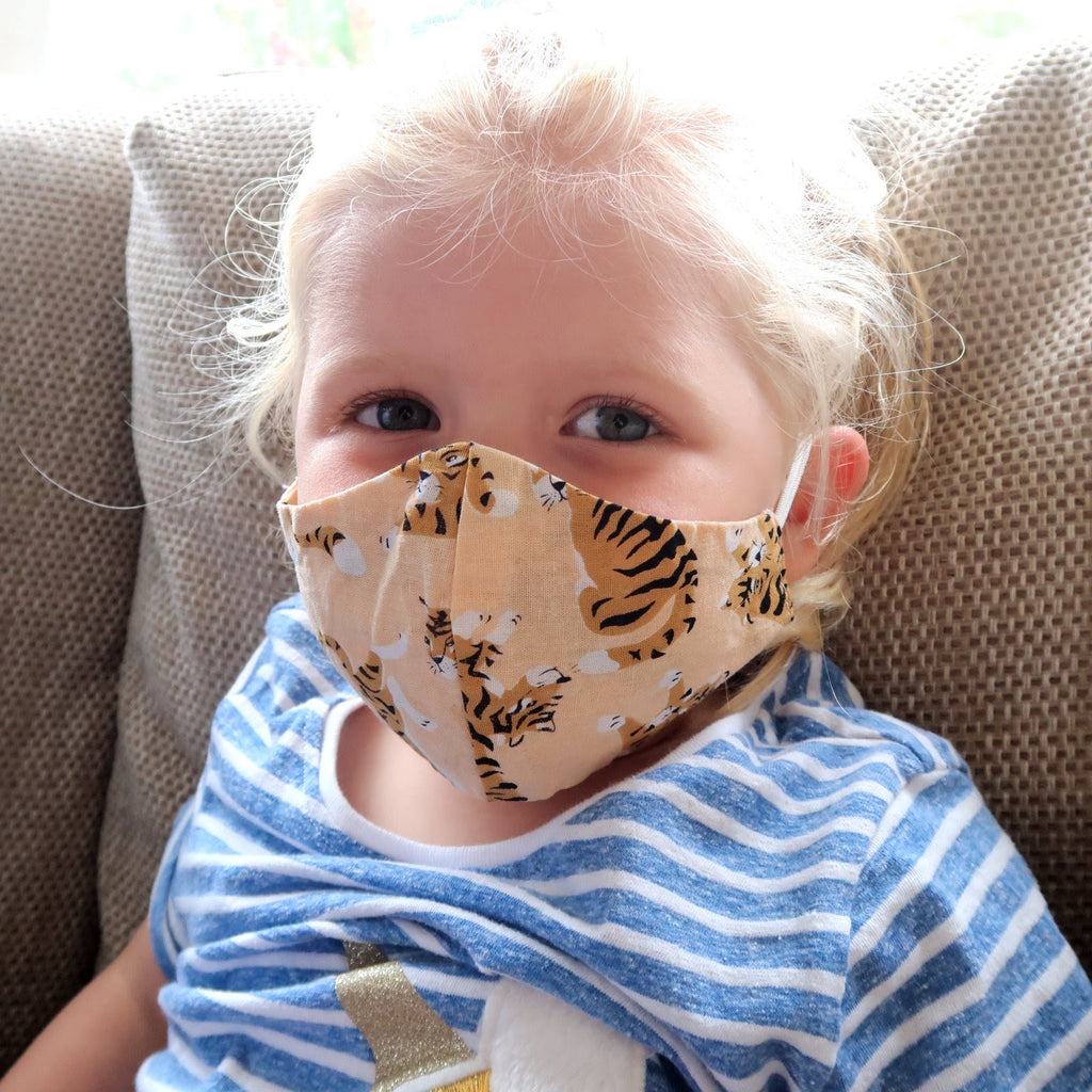 peach tiger kids face mask