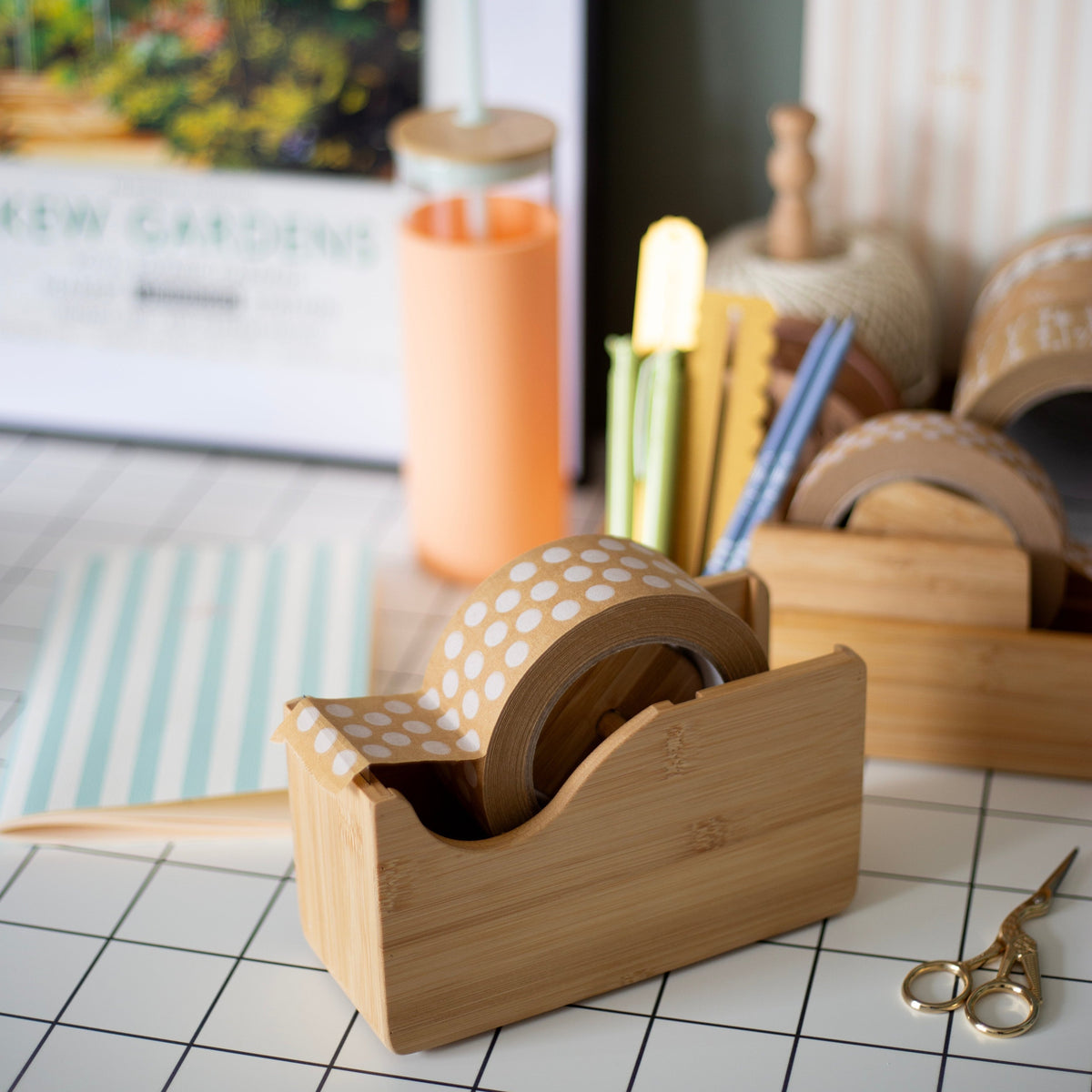 Tape Dispenser Rack Weighted Bamboo Tape Dispenser (compatible with 48mm and 24mm tapes ...