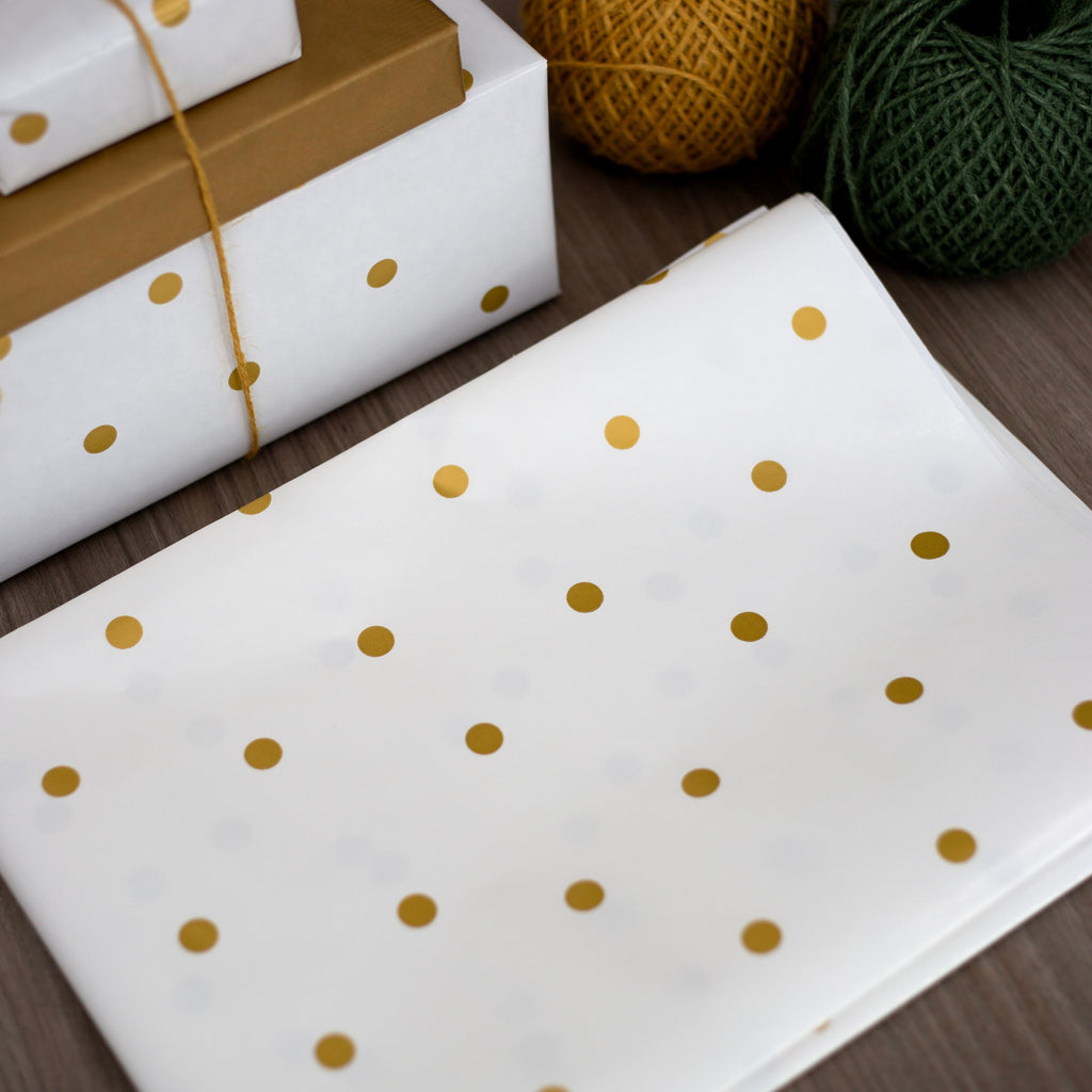 4m of White with Gold Dots Wrapping Paper (690mm wide) **Last Remainin –  Cascayde