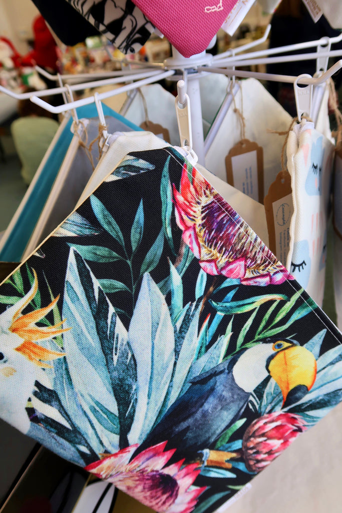 toucan print make up bag